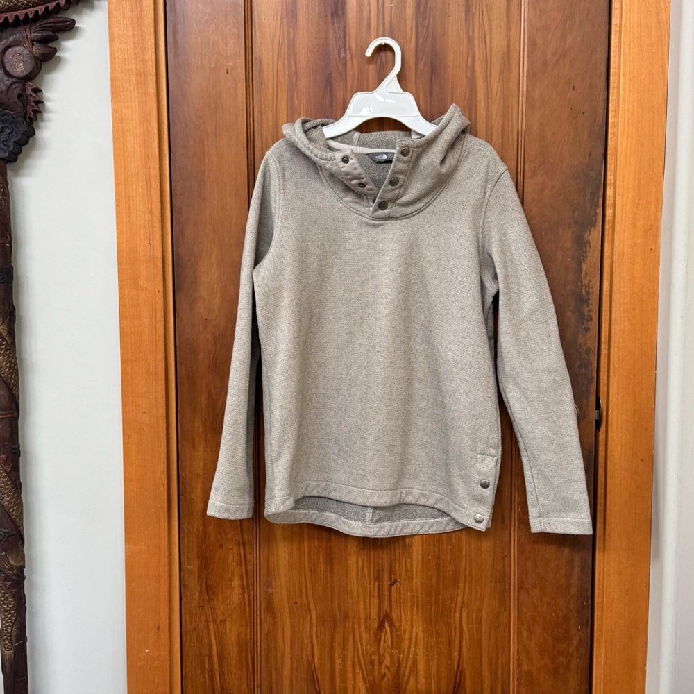 North Face Gray Button-Up Hoodie Light Grey Heather Collar Snaps Sweatshirt S/M - Picture 2 of 12